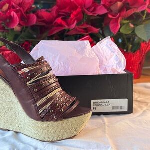 Breannaa Cognac Lea Wedge Sandals